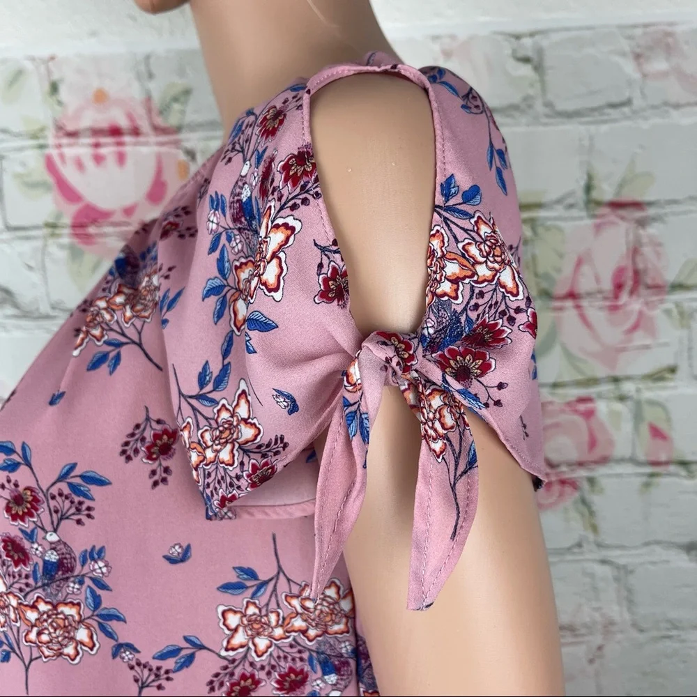Pink Rose Floral Print Off Shoulder Small Blouse - Picture 8 of 8